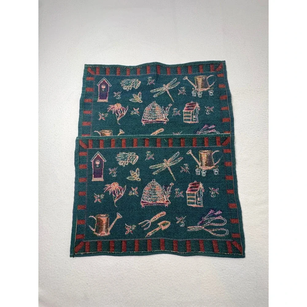Nature Cottagecore Placemats Green Cream Garden Tapestry Set of 2 Grandmacare
